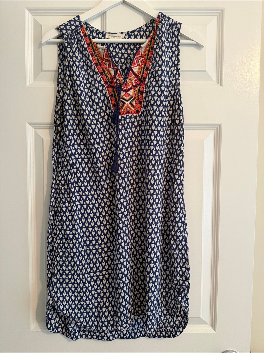 beachlunchlounge Navy and White Ikat Shift Top